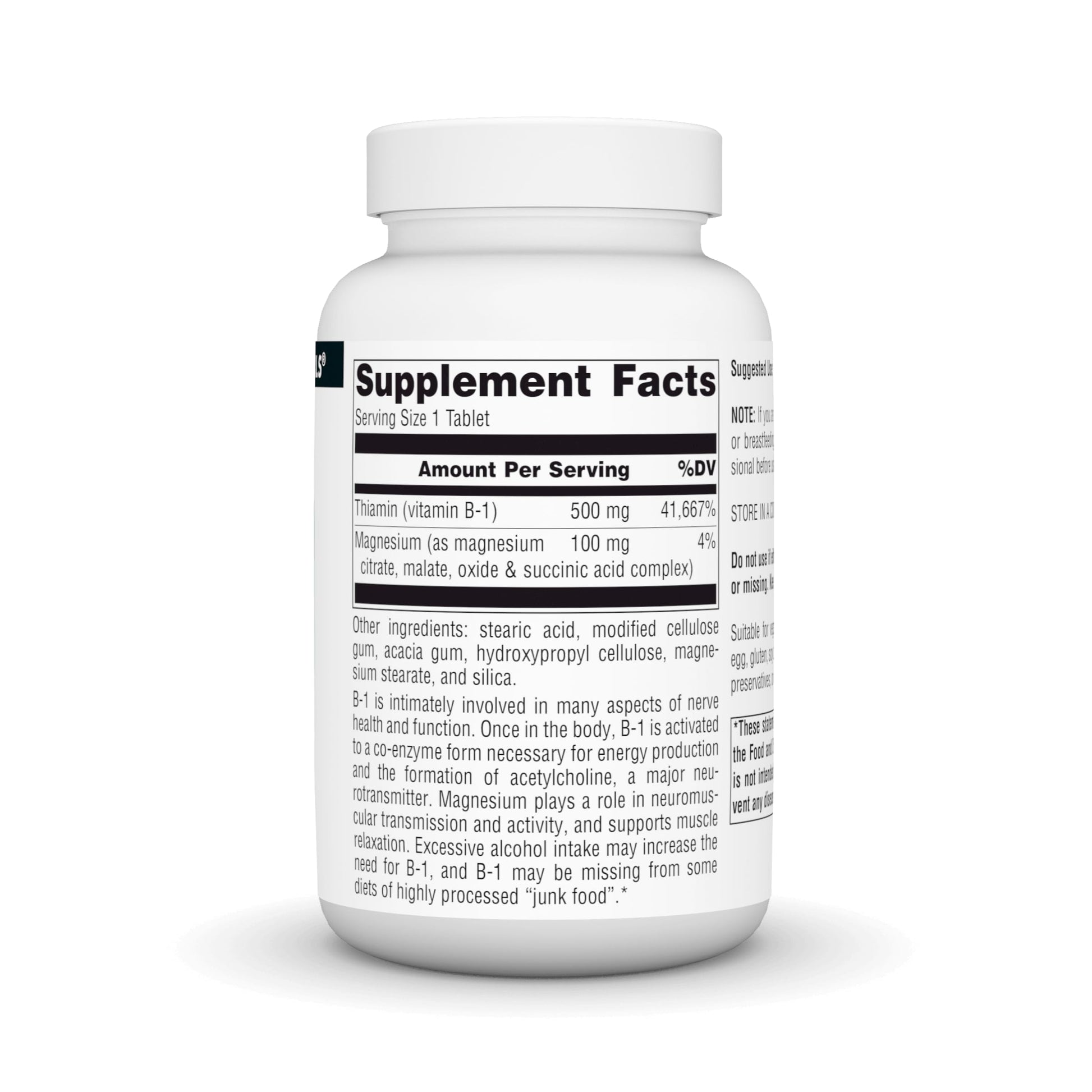 Tabletas vitamina B1 Source Naturals 500mg para salud nerviosa y energía