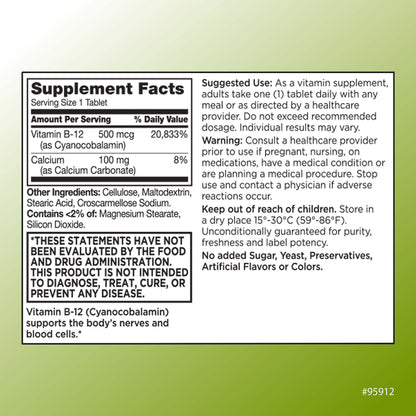 Tabletas de vitamina b12 quality choice 500 mcg para energía
