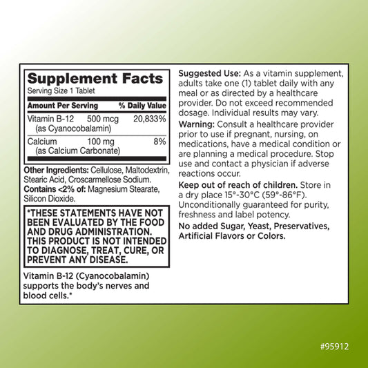 Tabletas de vitamina b12 quality choice 500 mcg para energía