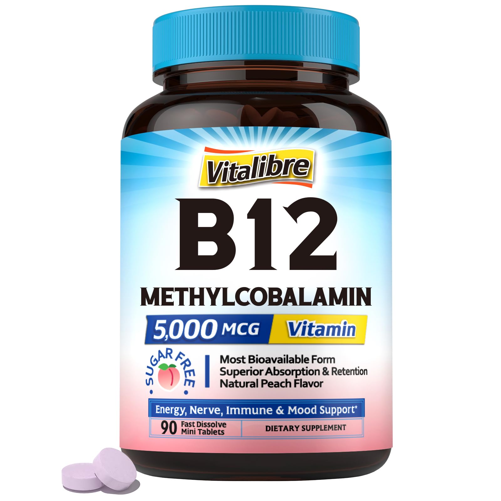 Tabletas de vitamina B12 de rápida disolución sabor durazno