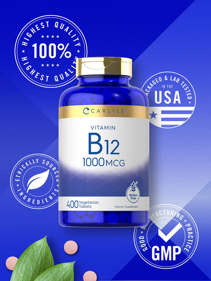 Tabletas vitamina B12 sin gluten Carlyle 400 unidades
