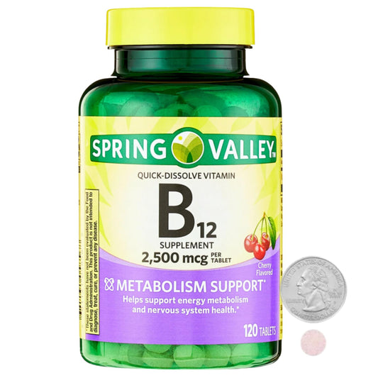 Tabletas Vitamina B12 Spring Valley disolución rápida sabor cereza