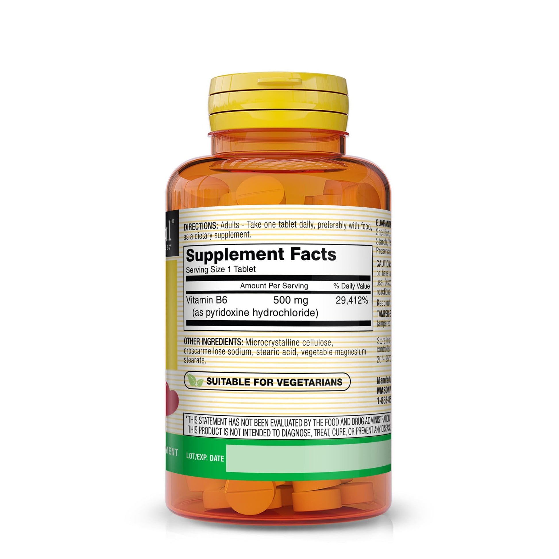 Tabletas de Vitaminas B6 Mason Natural vista cercana