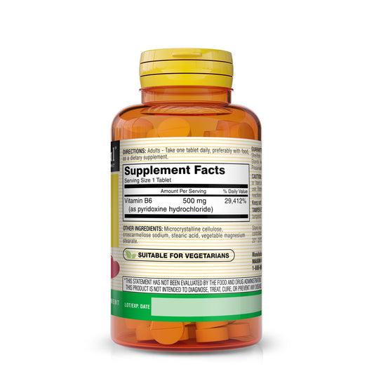 Tabletas de Vitaminas B6 Mason Natural vista cercana