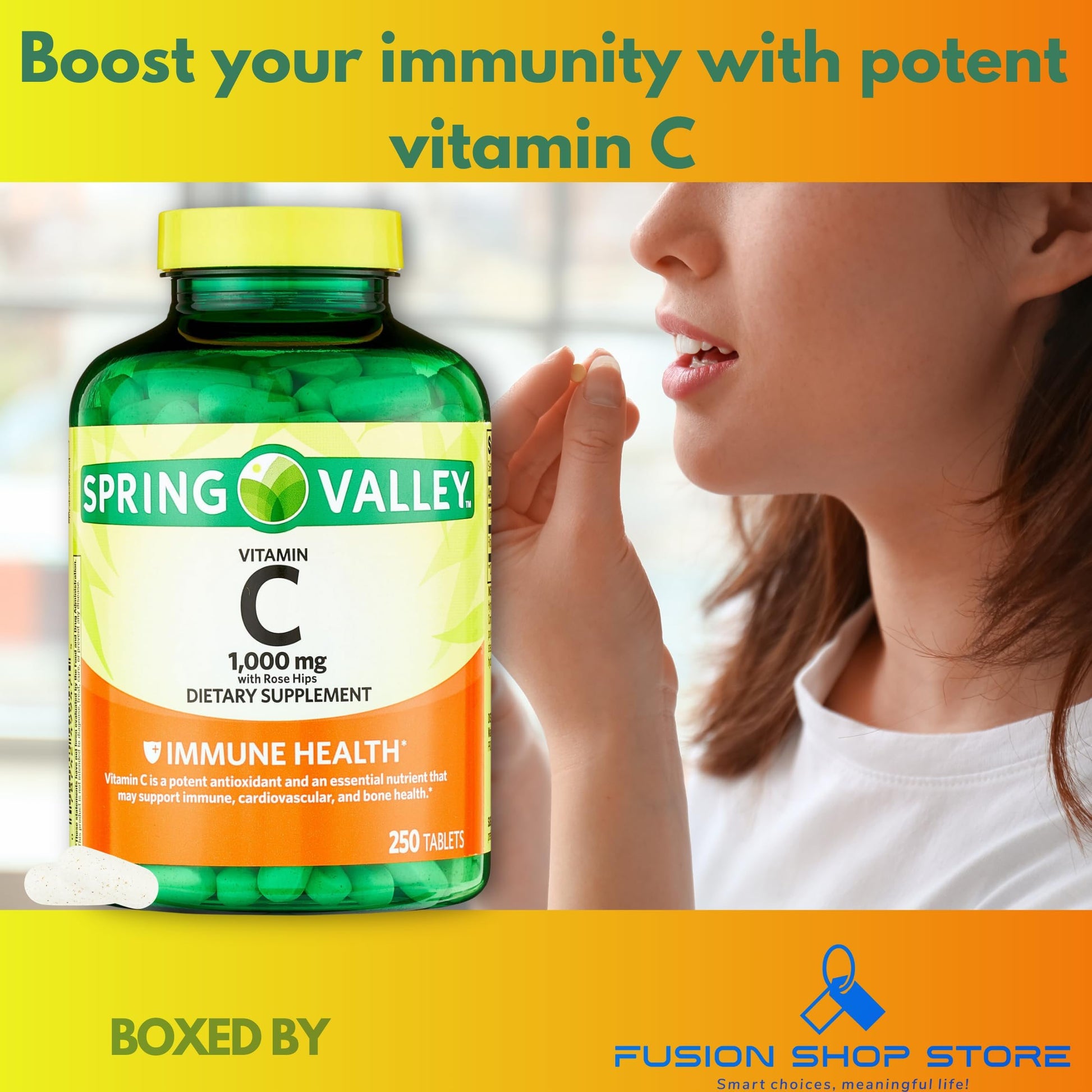 Tabletas Vitamina C 1000 mg Spring Valley con Rosa Mosqueta