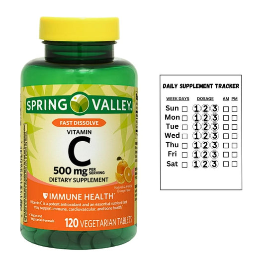 Tabletas vitamina c 500 mg con sabor naranja Spring Valley