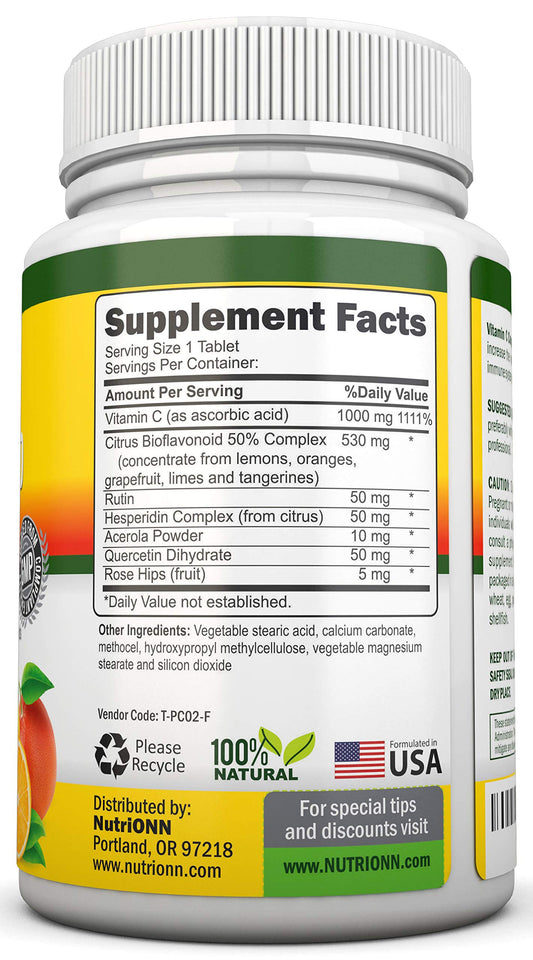 Tabletas vitamina C NutriONN con bioflavonoides cítricos