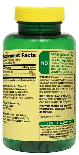 Tabletas vitamina c Spring Valley envase frontal