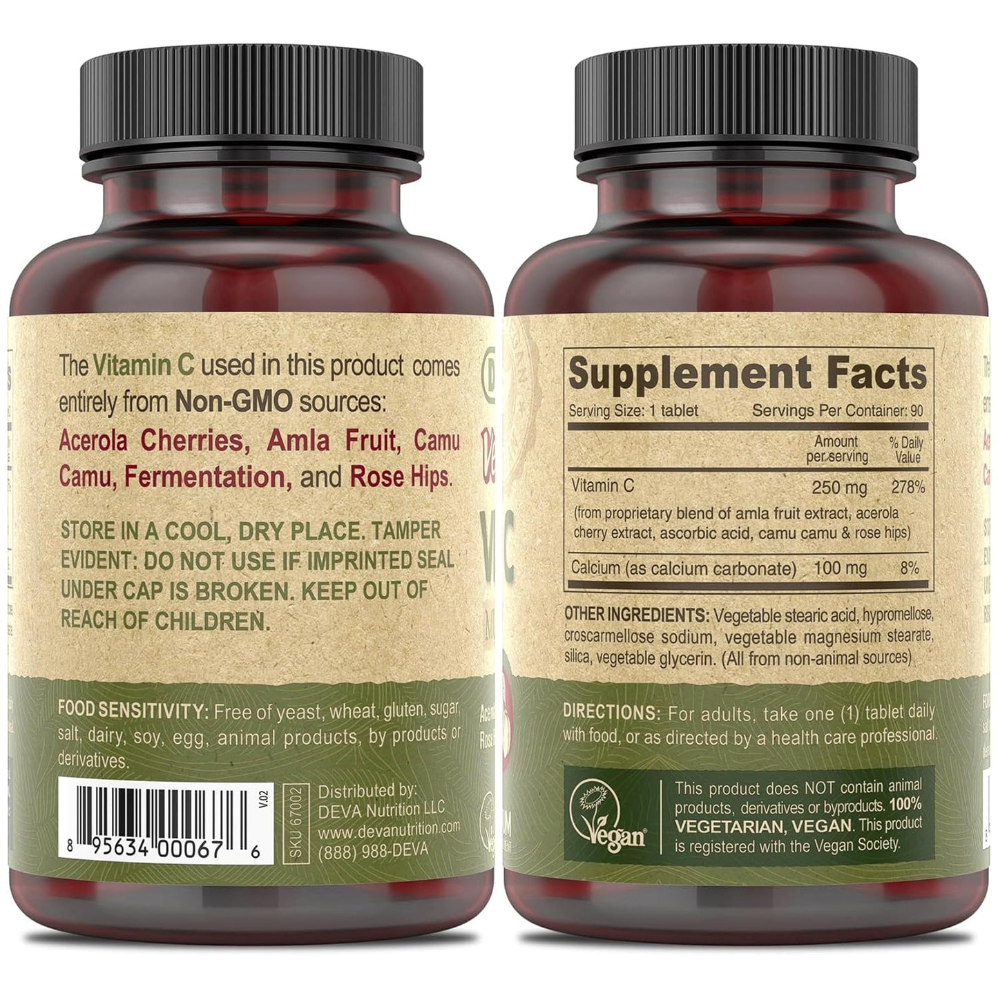 Tabletas vitamina C vegana multi-fuente DEVA