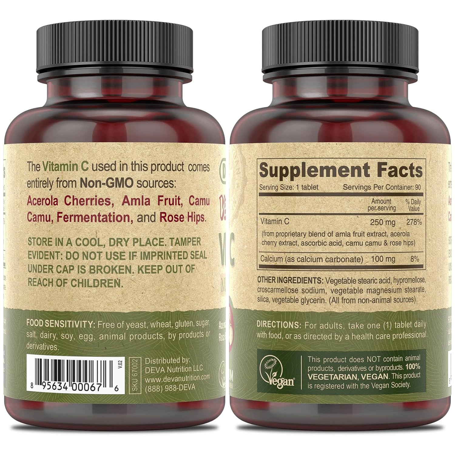 Tabletas vitamina C vegana multi-fuente DEVA