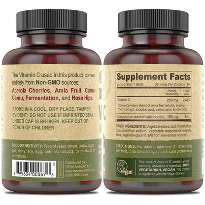 Tabletas vitamina C vegana multi-fuente DEVA