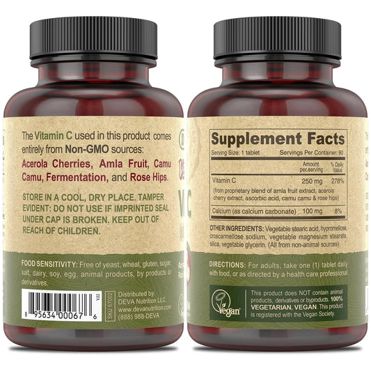 Tabletas vitamina C vegana multi-fuente DEVA
