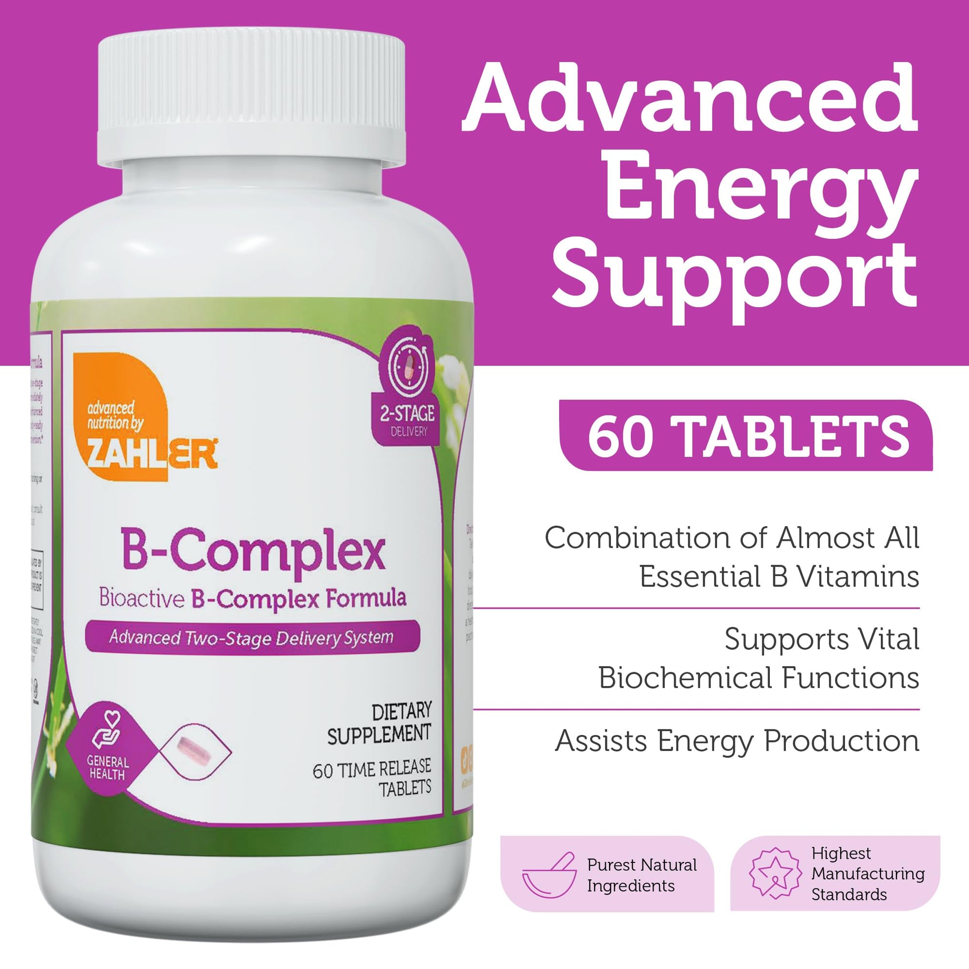 Tabletas de vitamina complejo B de Zahler para energía y nervios