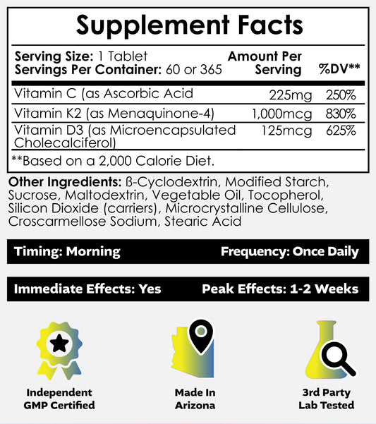 Tabletas vitamina D3 K2 y C Nootropics Depot para salud ósea
