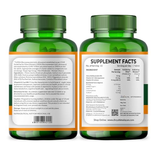 Tabletas vitamina d3 y k2 Divya Himalayan closeup