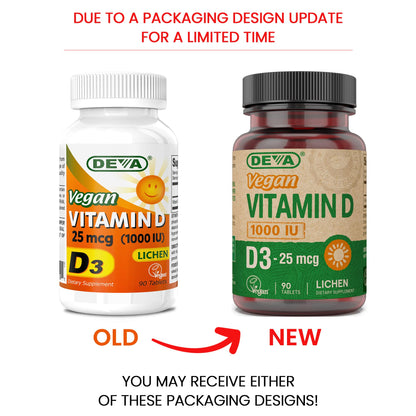 Tabletas pequeñas de vitamina D3 vegana DEVA para salud ósea