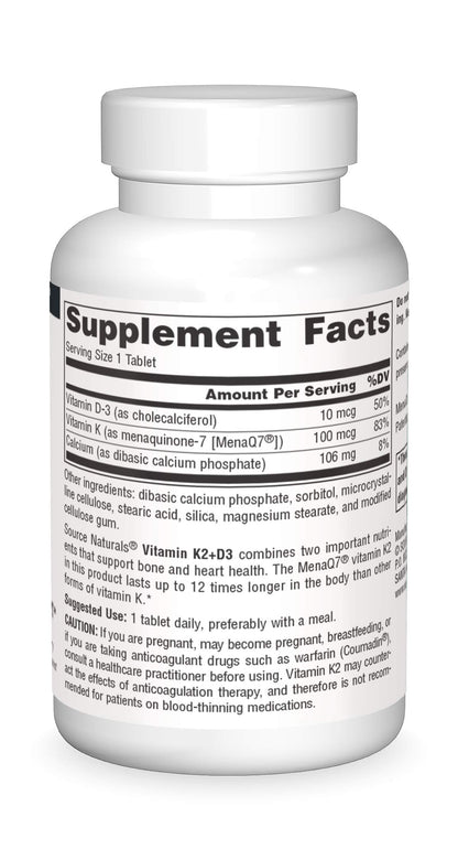Tabletas vitamina K2 D3 calcio Source Naturals