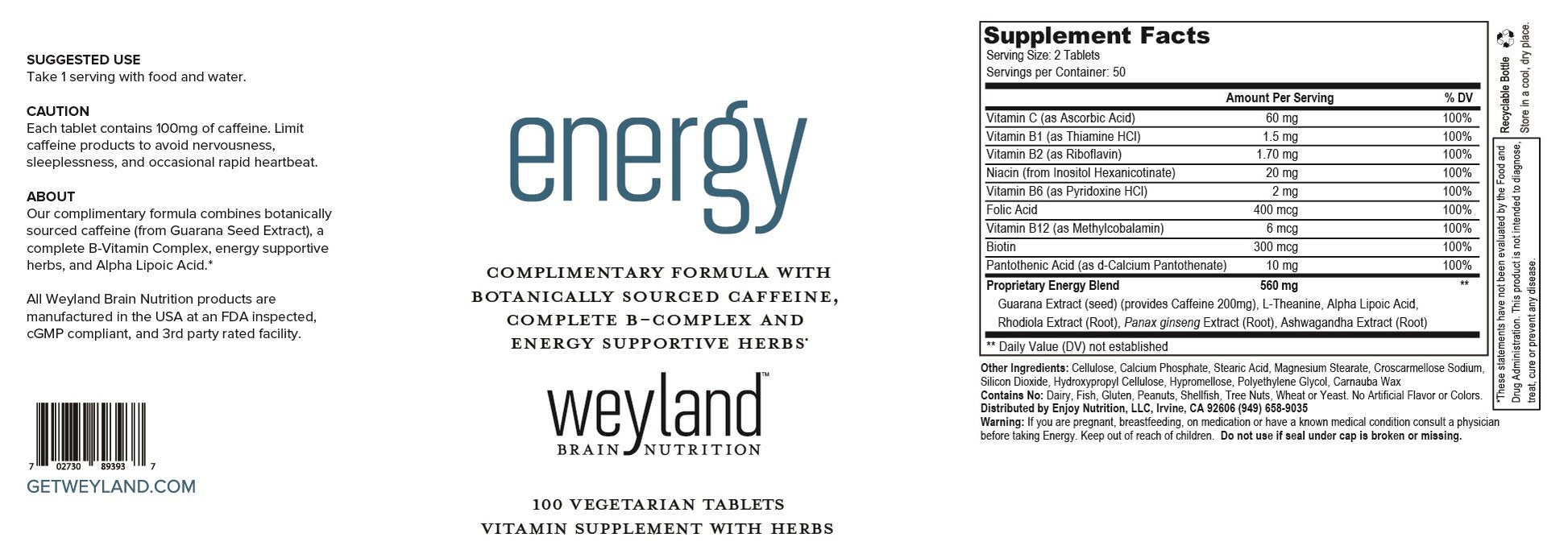 Tabletas Weyland Energy vitaminadas con cafeína natural