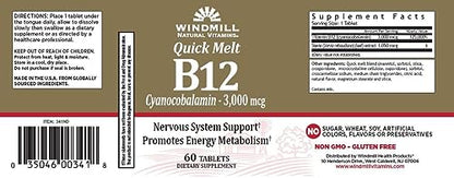 Tabletas Windmill B-12 3000 mcg suplemento vitamínico