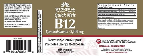 Tabletas Windmill B-12 3000 mcg suplemento vitamínico