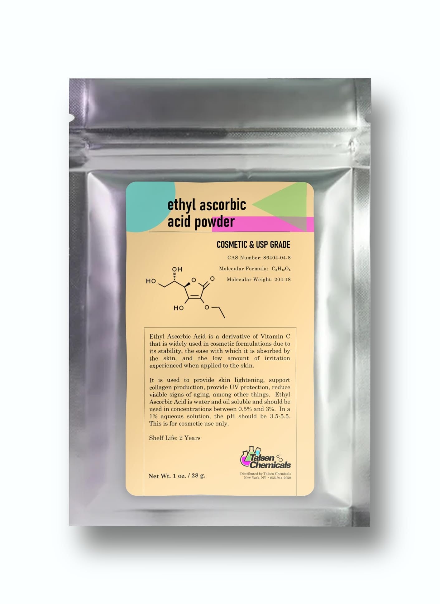 Talsen Chemicals polvo ácido etil ascorbico vitamina c envase