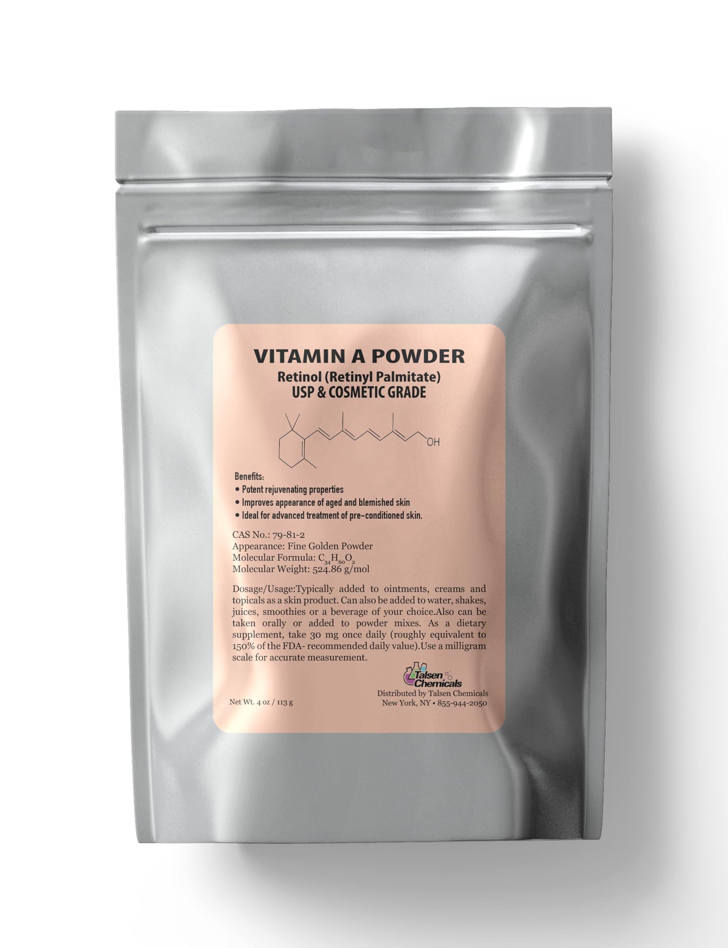 Talsen Chemicals polvo vitamina a retinil palmitato 4 onzas USP