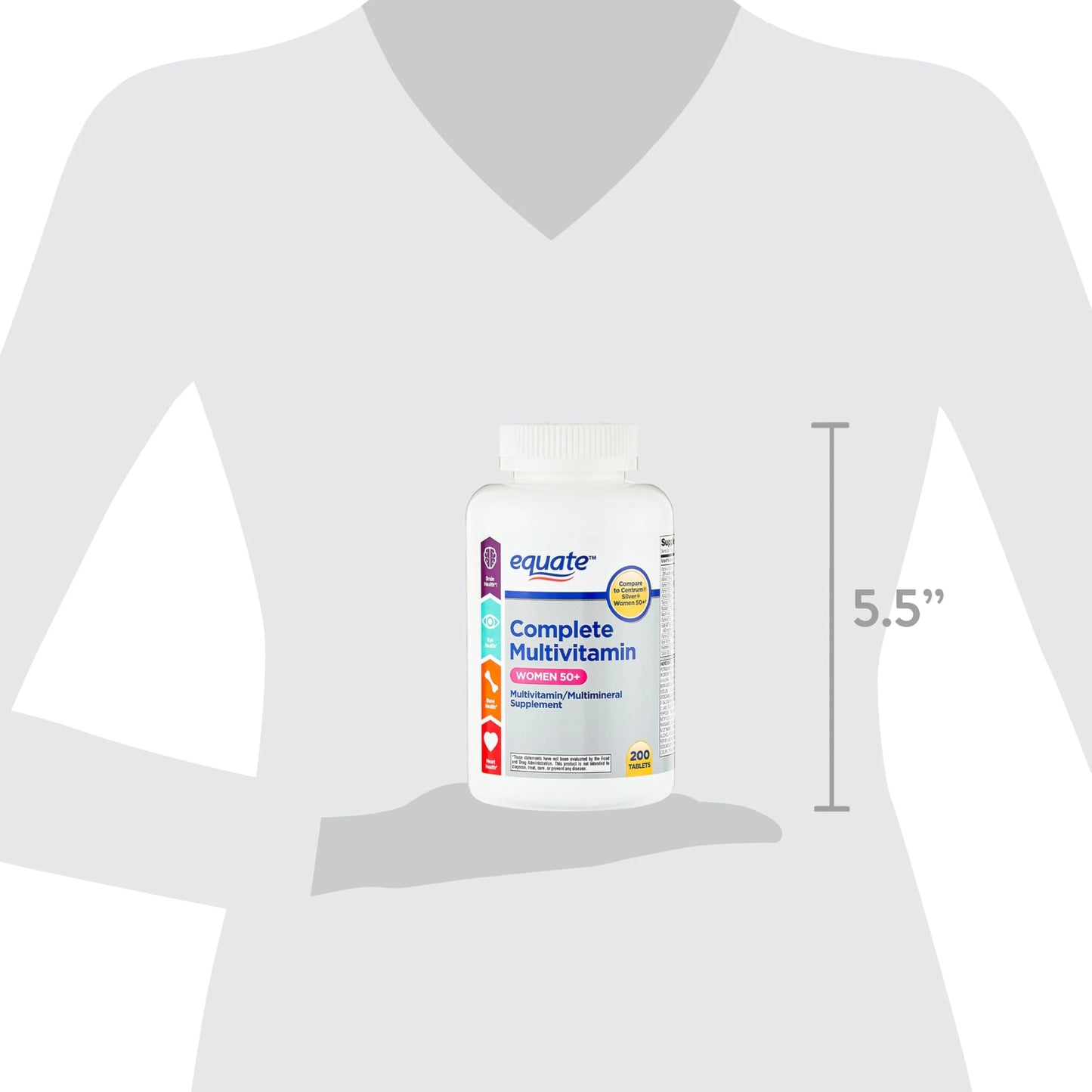 Tamaño de la botella Equate Multivitaminas Mujeres 50+