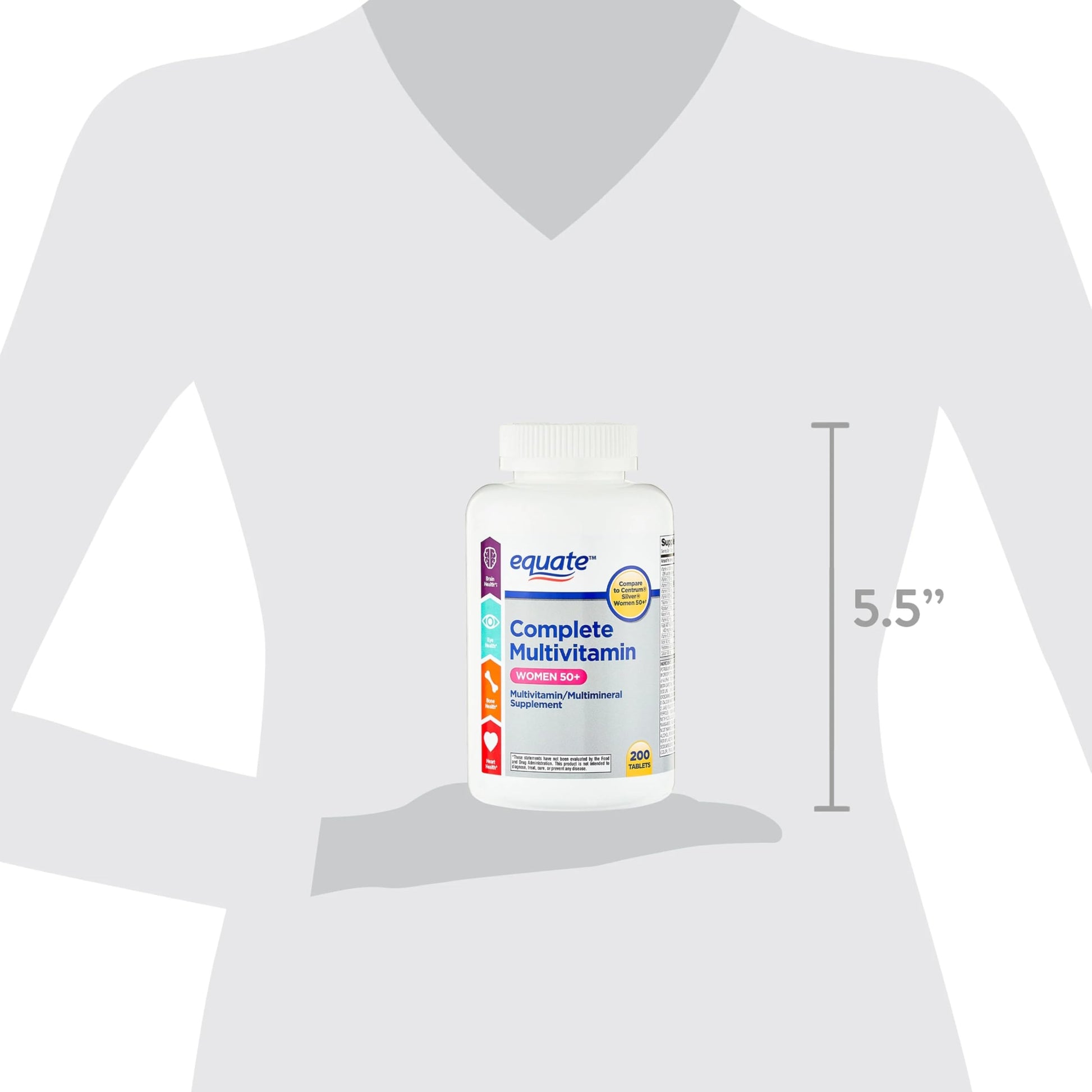 Tamaño de la botella Equate Multivitaminas Mujeres 50+