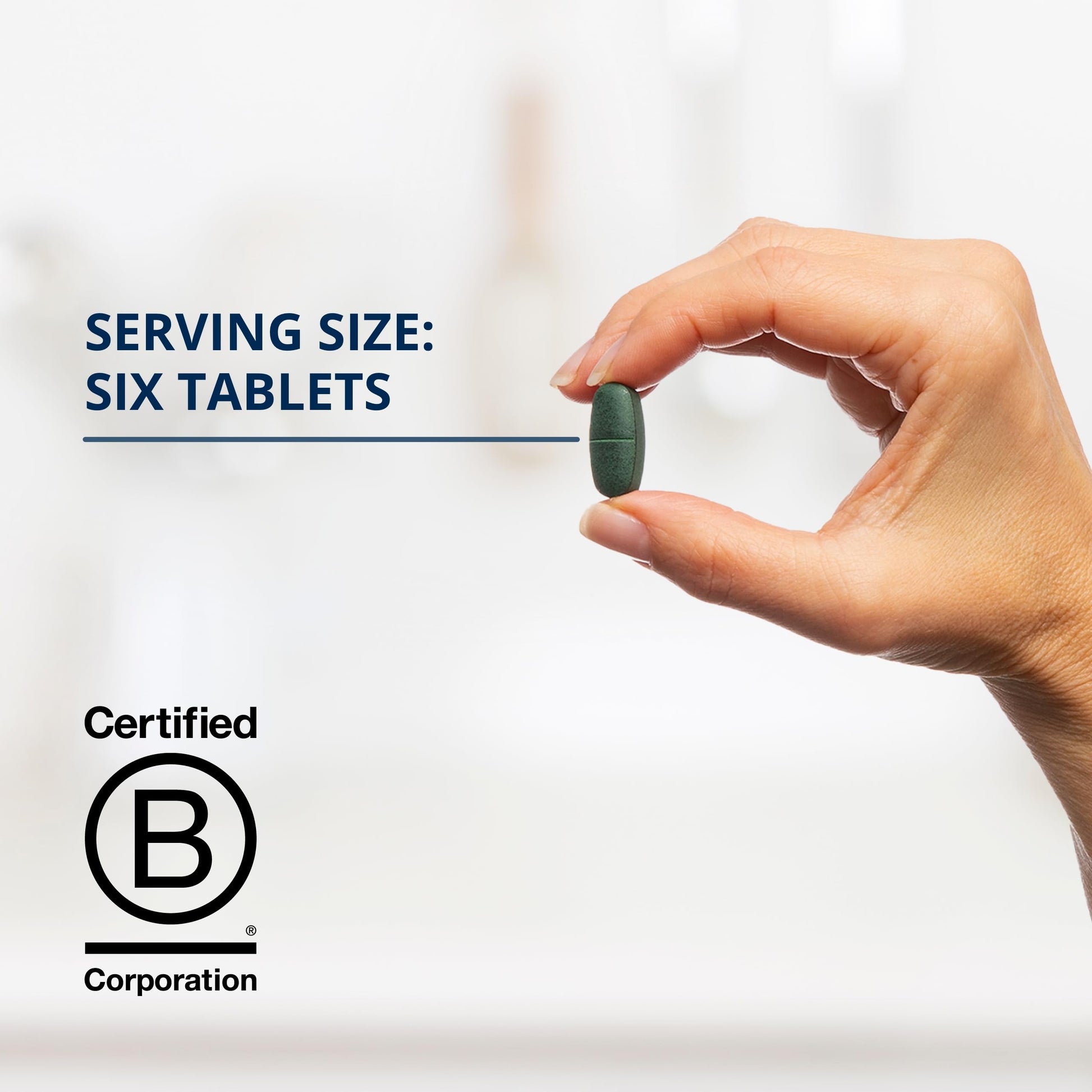 Tamaño de porción de seis tabletas de Metagenics
