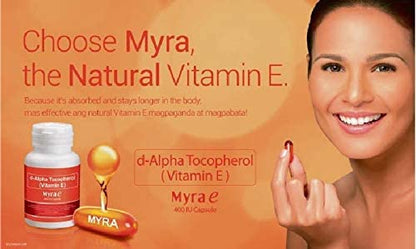 Tapa y etiqueta BeLegend Myra E Vitamina E 400 UI 30 cápsulas
