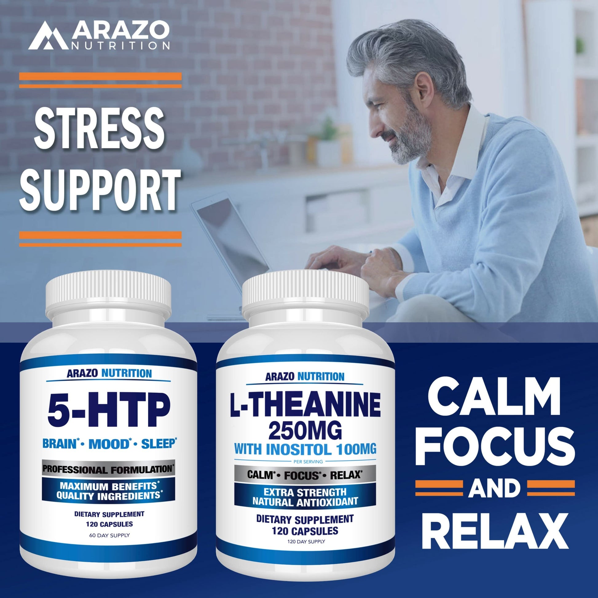 Tapón frasco Arazo Nutrition cápsulas vegetales L-Teanina Inositol