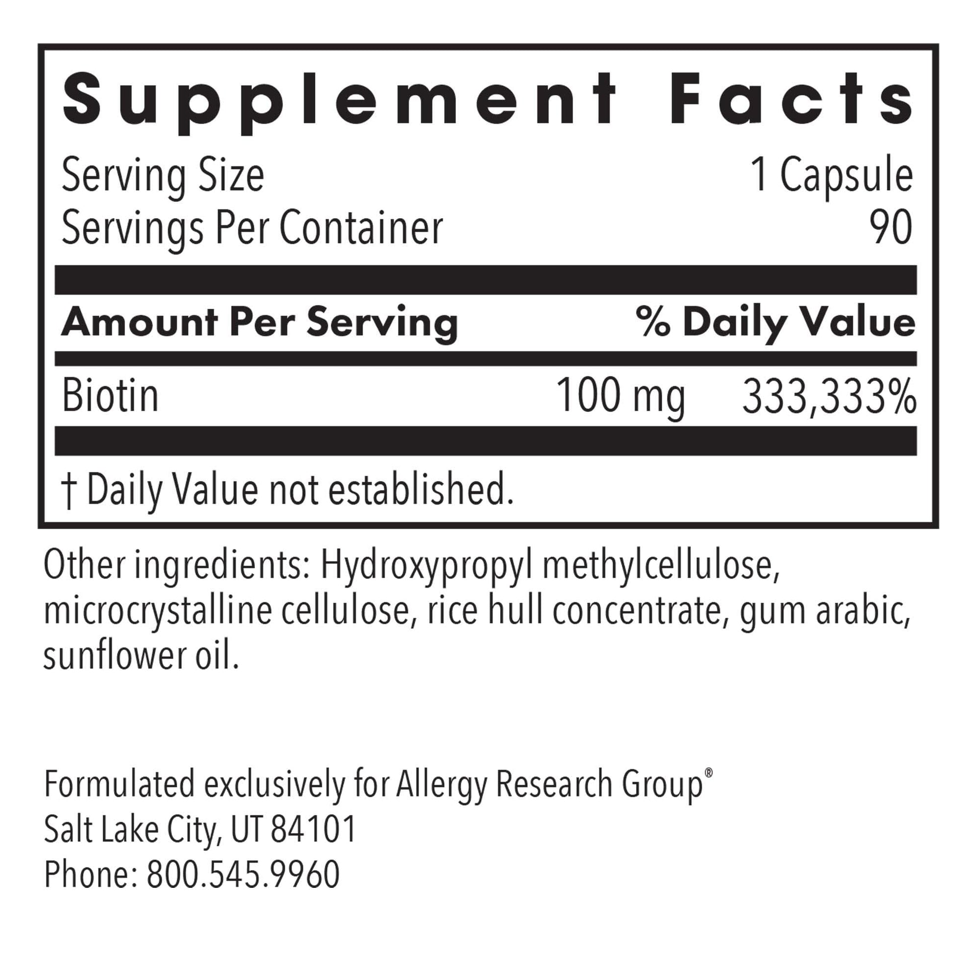 Tarro suplemento biotina 100000mcg dosis alta 90 cápsulas