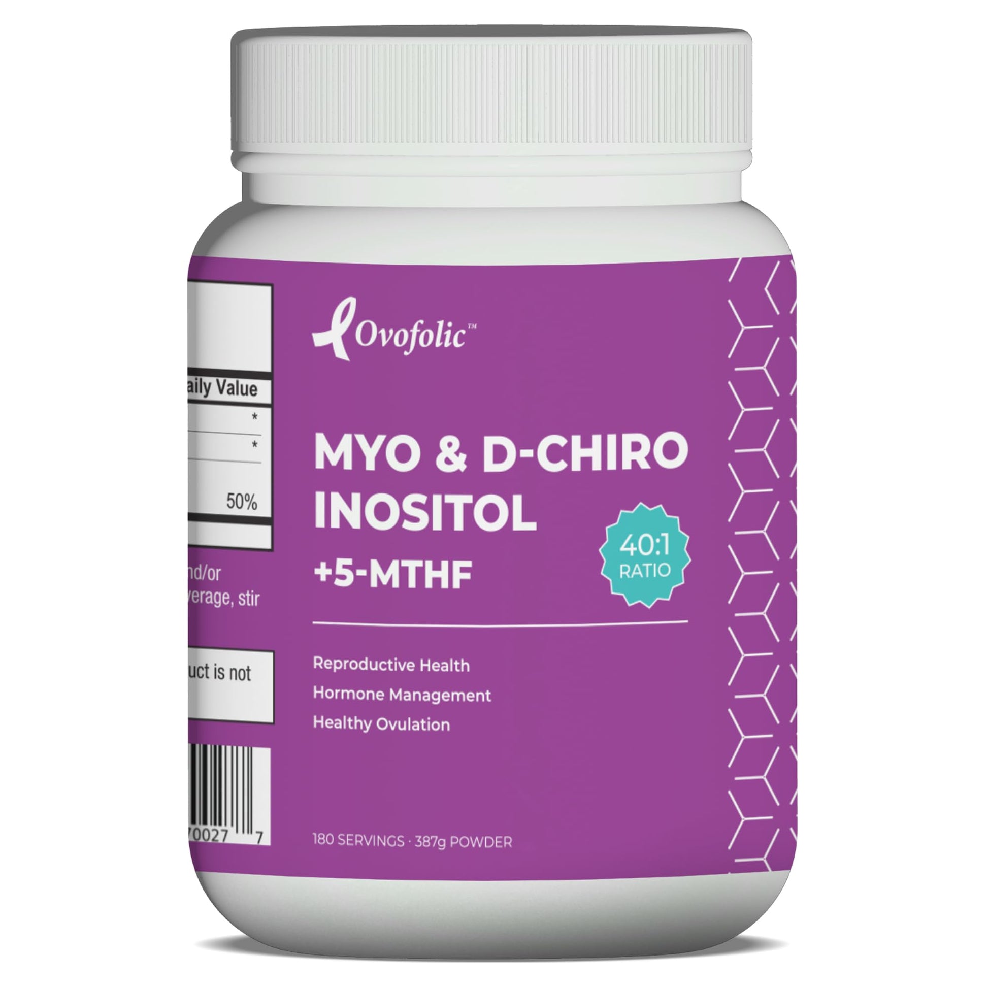Tarro de suplemento Ovofolic Inositol para balance hormonal