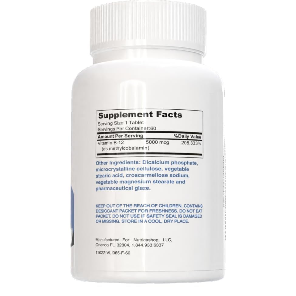 Tarro de vitaminas B12 5000mcg NUTRICASHOP alta potencia