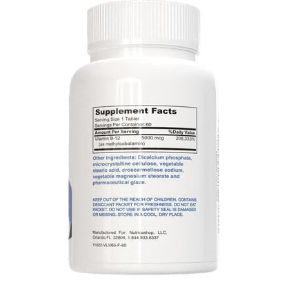 Tarro de vitaminas B12 5000mcg NUTRICASHOP alta potencia