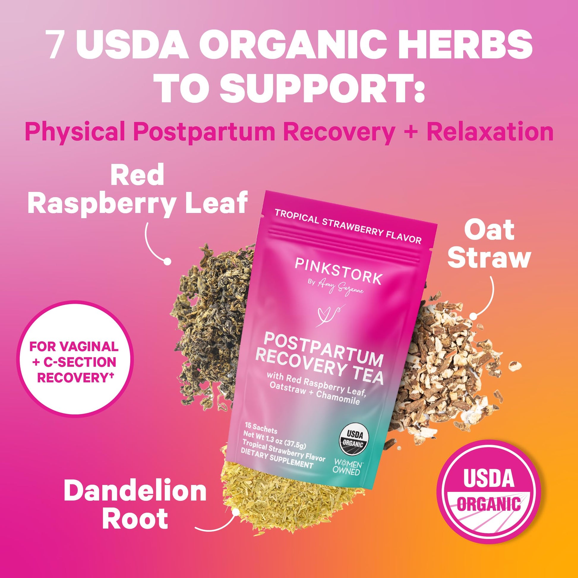 Té Pink Stork Uplift con hierbas orgánicas para recuperación postnatal
