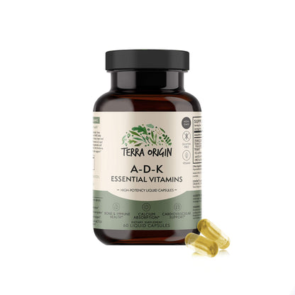 Terra Origin ADK suplemento vitaminas A D K1 K2 cápsulas líquidas