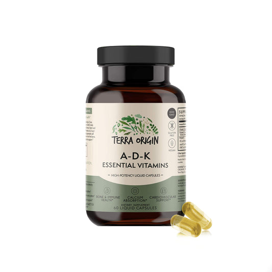 Terra Origin ADK suplemento vitaminas A D K1 K2 cápsulas líquidas