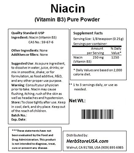 Cerca de la textura del polvo NuSci niacina vitamina B3