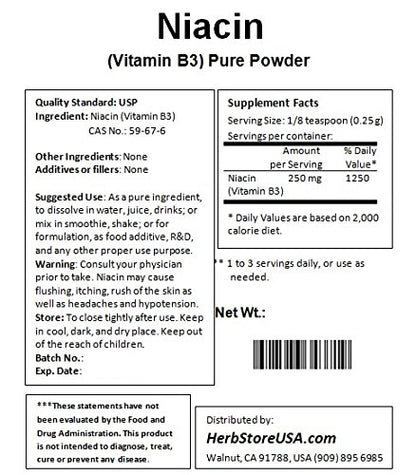 Cerca de la textura del polvo NuSci niacina vitamina B3