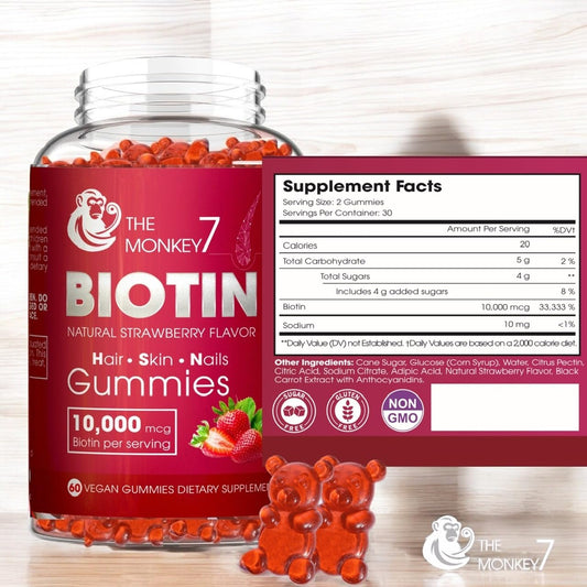 The Monkey 7 gummies biotina 10000mcg sabor fresa