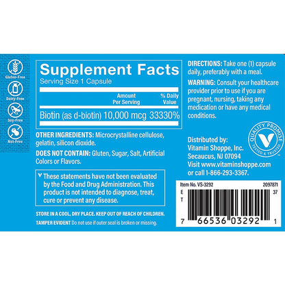 The Vitamin Shoppe Biotina cápsulas para energía y bienestar