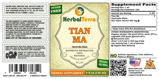 Frascos extracto líquido tubérculo Tian Ma HerbalTerra