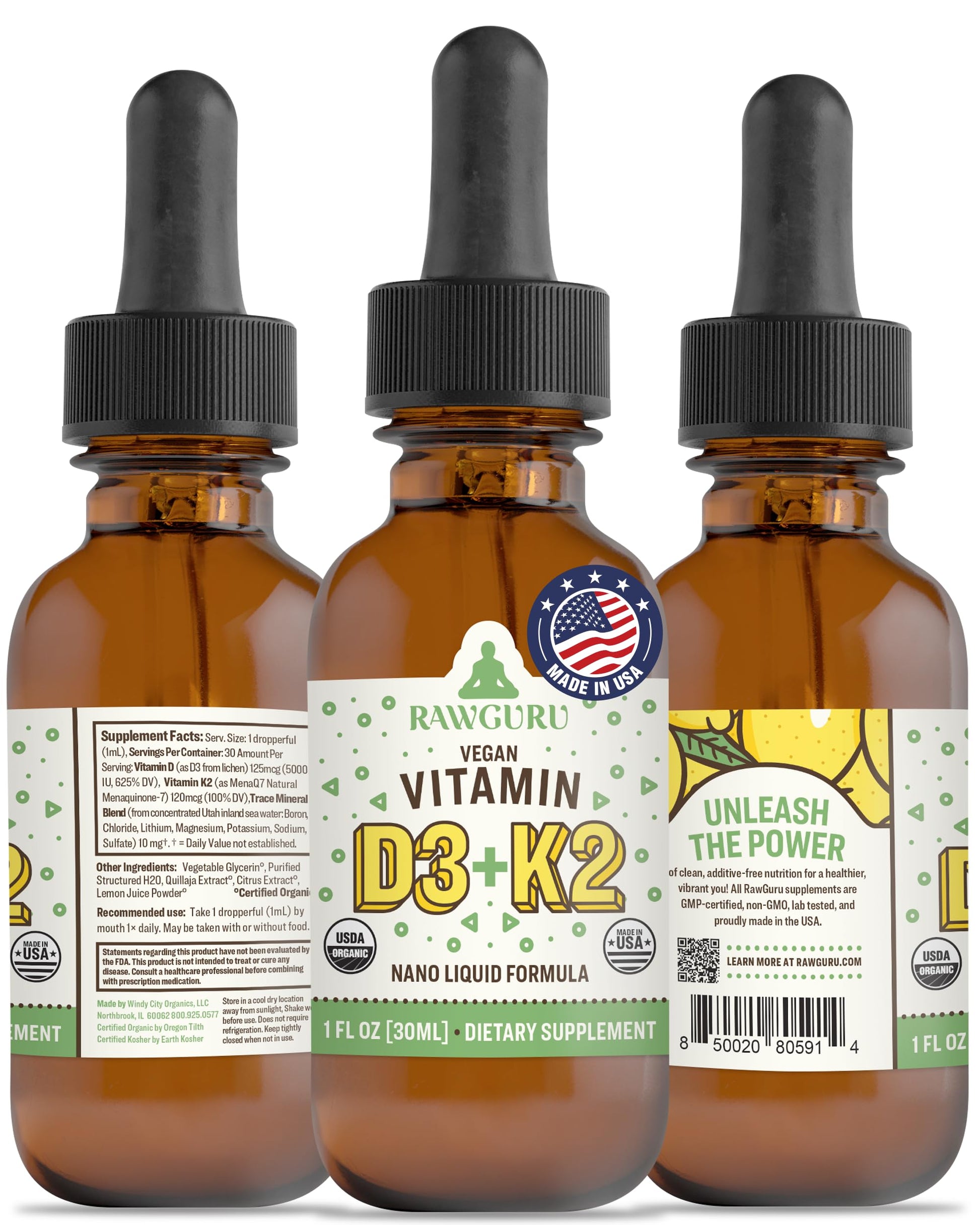 Tintura vitamina d3 y k2 orgánica vegana RawGuru 30 ml