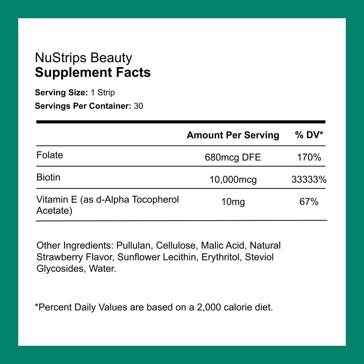 Tira oral NuStrips sabor fresa para rápida absorción vitaminas belleza