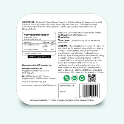 Tiras prostrip sin agua vitamina d3 k2 2000 iu suplementos