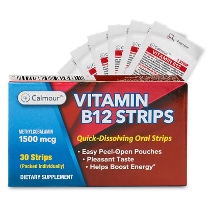 Paquete de 30 tiras orales vitamina B12 CALMOUR sabor menta