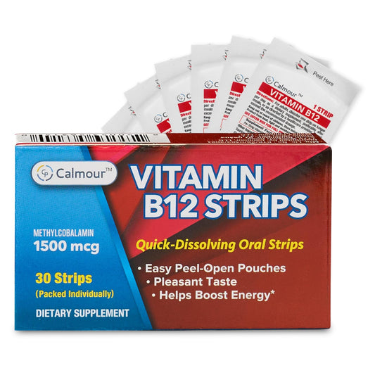 Paquete de 30 tiras orales vitamina B12 CALMOUR sabor menta