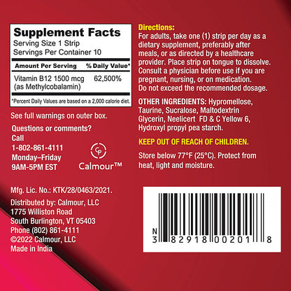 Tiras de vitamina B12 Calmour paquete económico 10 unidades