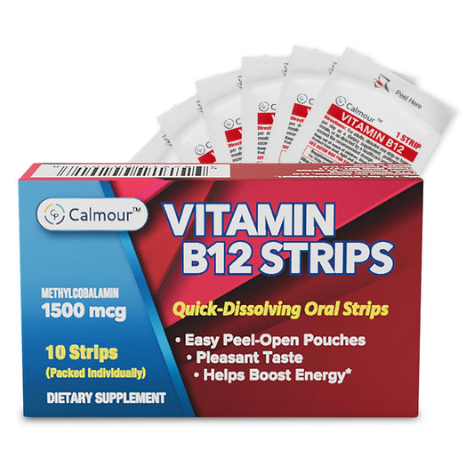 Tiras de vitamina B12 Calmour sabor menta paquete